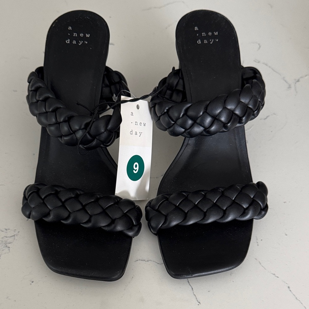 a new day Black Braided Double-Strap Slide Heels